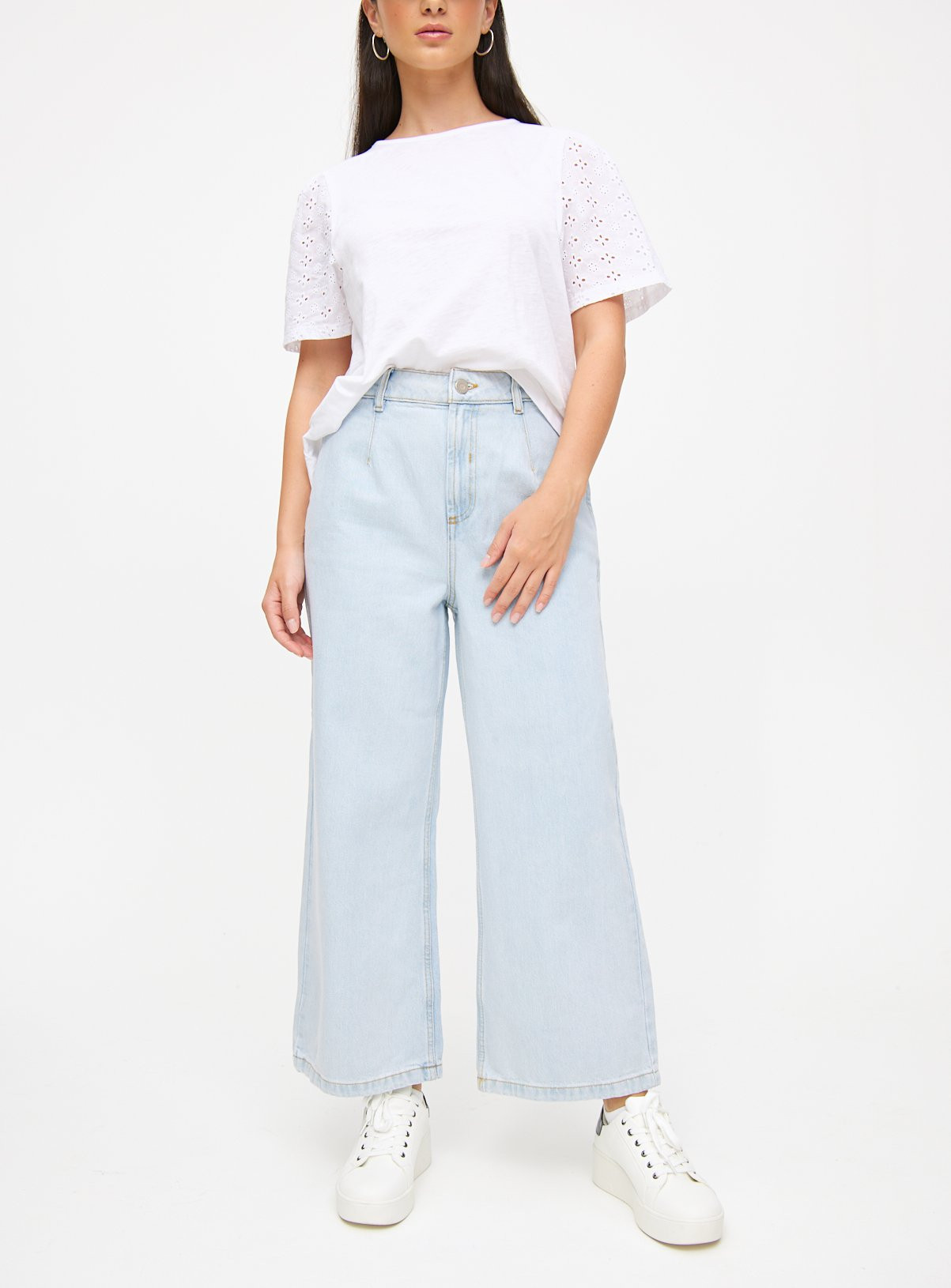 Light Bleach Wash Wide Leg Cropped Jeans 10R | argos.co.uk
