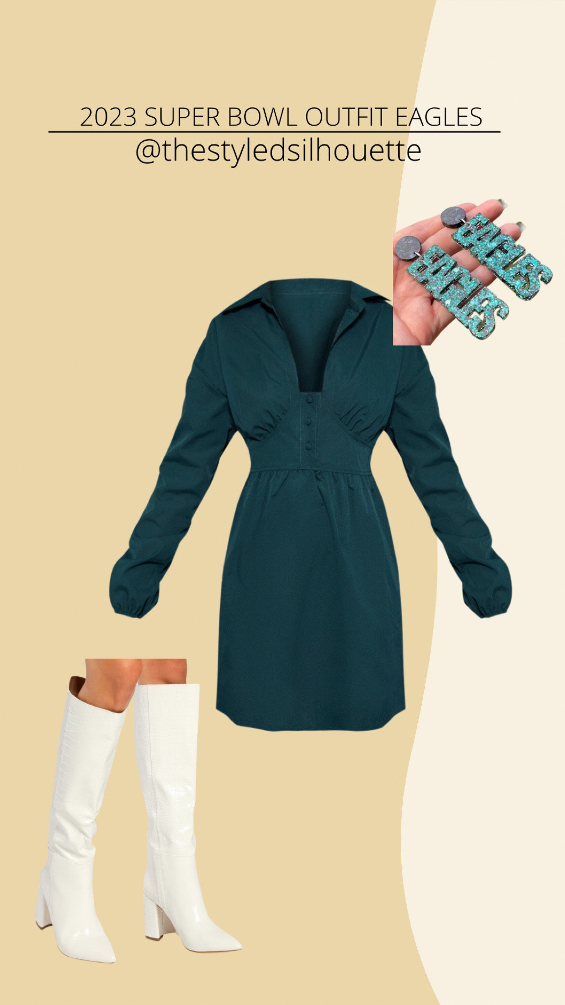 2023 Super Bowl outfits// eagles, outfits//teal dress// white knee high boots// eagles earrings 

#LTKshoecrush #LTKSeasonal #LTKstyletip