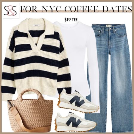 A long sleeved striped V-neck polo with jeans and new balance 327 sneakers is a great outfit winter adventures!

#LTKstyletip #LTKtravel #LTKover40