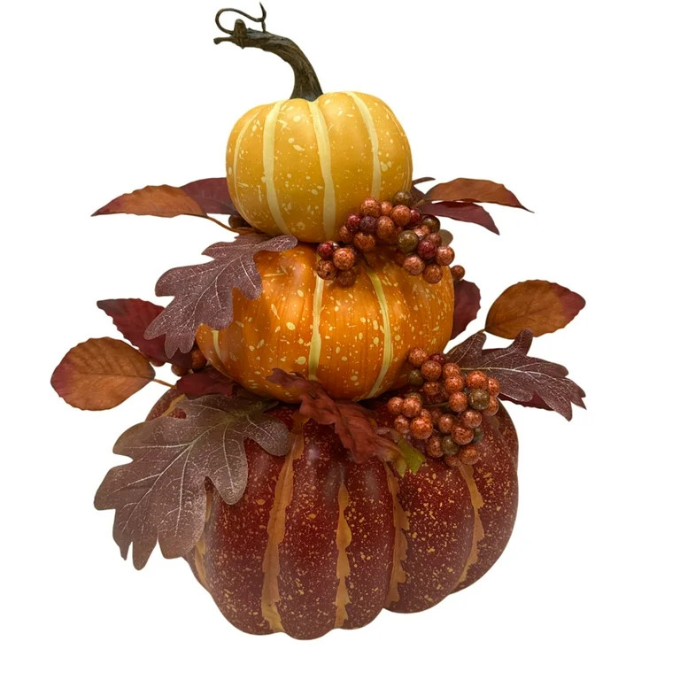 Pumpkin Stack Tabletop Decoration, Yellow/Orange/Red, 14", Fall by Way To Celebrate | Walmart (US)