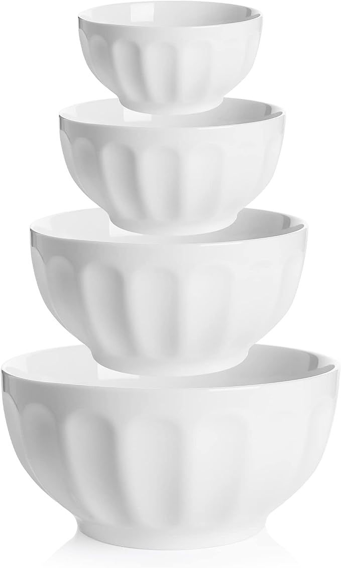 Sweese 129.401 Porcelain Fluted Bowls 10-26-42-64 Ounce Various Size Bowl Set - Set of 4, White | Amazon (US)