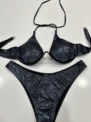 Snakeskin Metallic Print U/W Booster Bikini Top & Bottoms Set Sz L | eBay US
