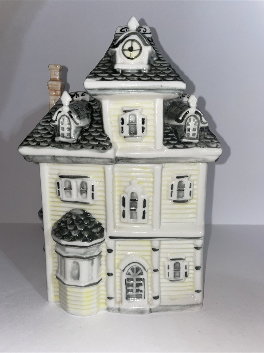 Vintage Ceramic Victorian House Cookie Jar Canister Yellow Gray  | eBay | eBay US