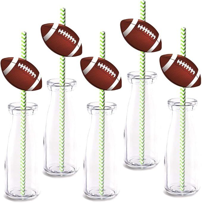 Football Party Straw Decor, 24-Pack Football Sports Boy Girl Baby Shower Or Birthday Party Decora... | Amazon (US)