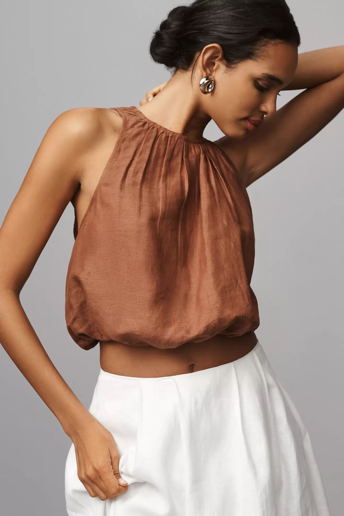 By Anthropologie Linen Bubble Crop Top | Anthropologie (US)