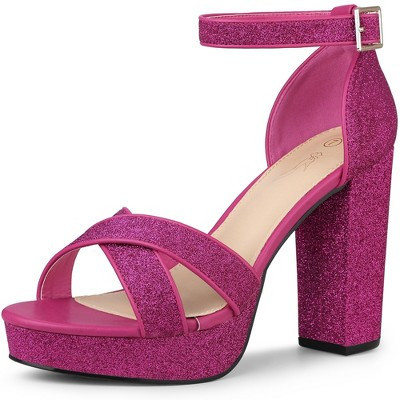 Perphy Women's Glitter Crisscross Strap Chunky Platform Heels Hot Pink 10 | Target