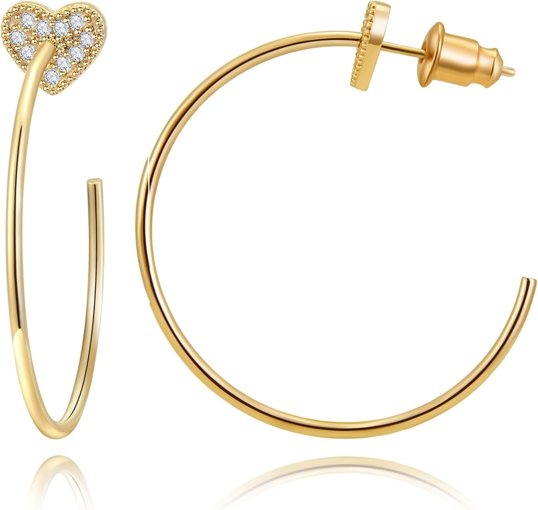 Large Hoop Earrings for Women - 14K Real Gold Plated with 925 Sterling Silver Post Big Thin Hoop ... | Amazon (US)