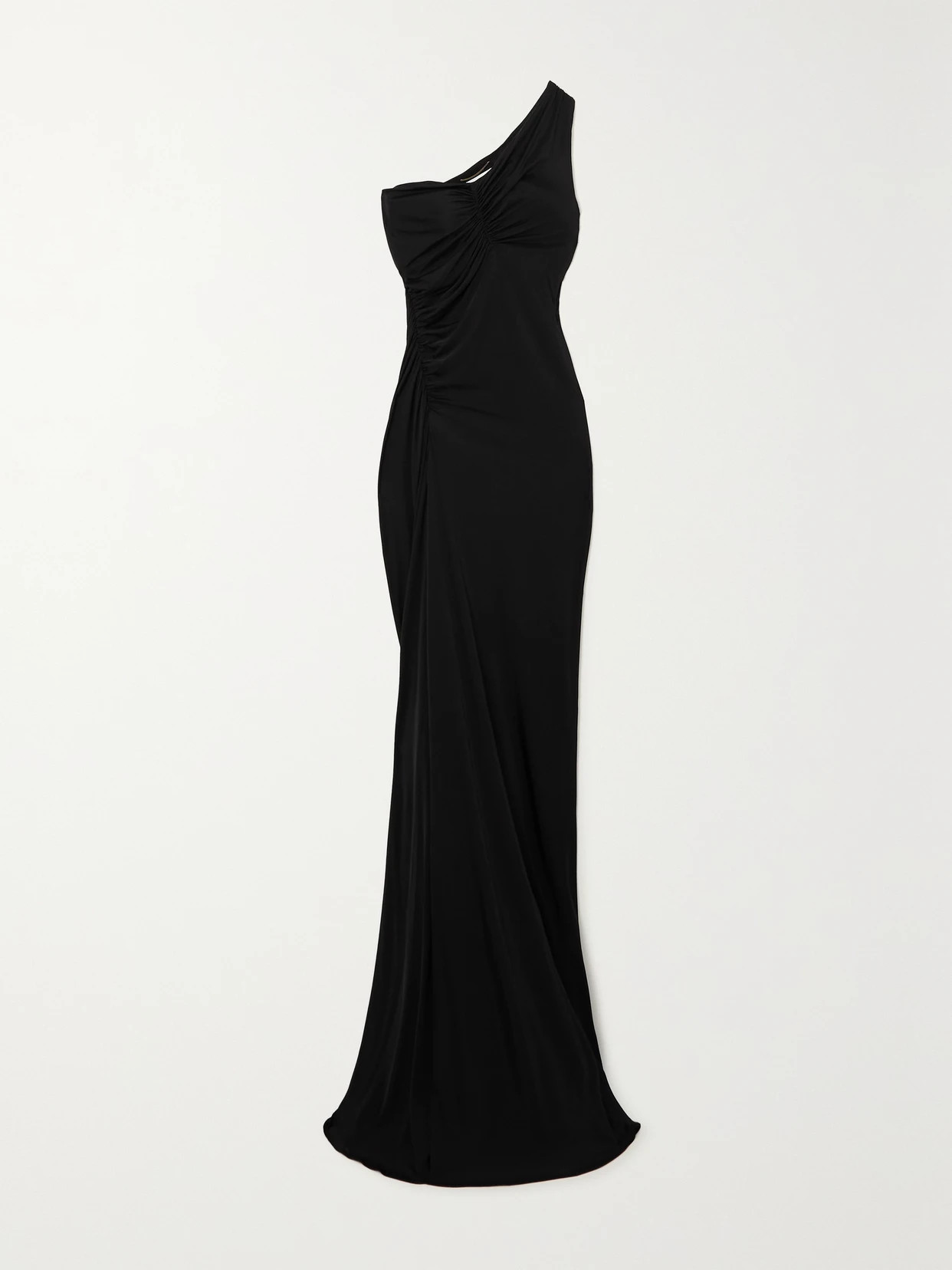 SAINT LAURENT - One-shoulder Ruched Stretch-jersey Gown - Black | NET-A-PORTER (UK & EU)