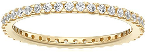 Amazon Essentials Yellow 23K Gold Plated Sterling Silver All-Around Band Ring set with Round Infinite Elements Cubic Zirconia (1/2 cttw), Size 6 | Amazon (US)