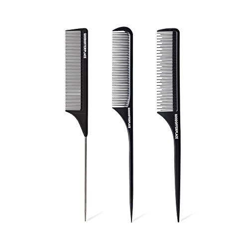 Goodofferplace 3PCS Hair Rat Tail Combs Parting Rattail Combs Teasing Fine Tooth Comb Metal Hair Pick Detangling Combs Set for Women,Girls(Black) | Amazon (US)