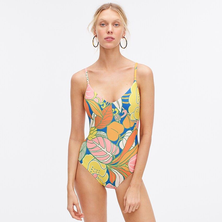 V-neck one-piece swimsuit in tropical floral | J.Crew US