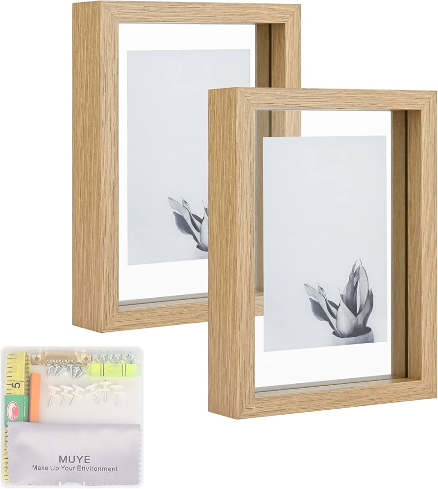 MUYE 5x7 Floating Frame Set of 2,Double Glass Rustic Photo Frame for Wall Hanging or Tabletop Sta... | Amazon (US)