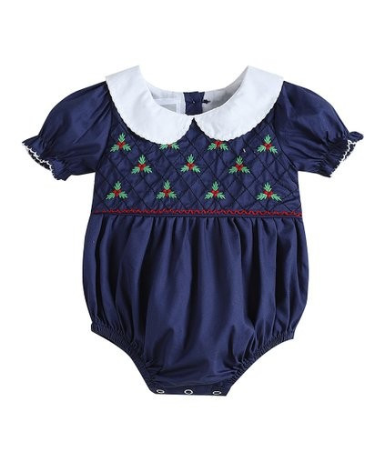 Navy Blue Mistletoe Collar Bubble Bodysuit - Infant &amp; Toddler | Zulily