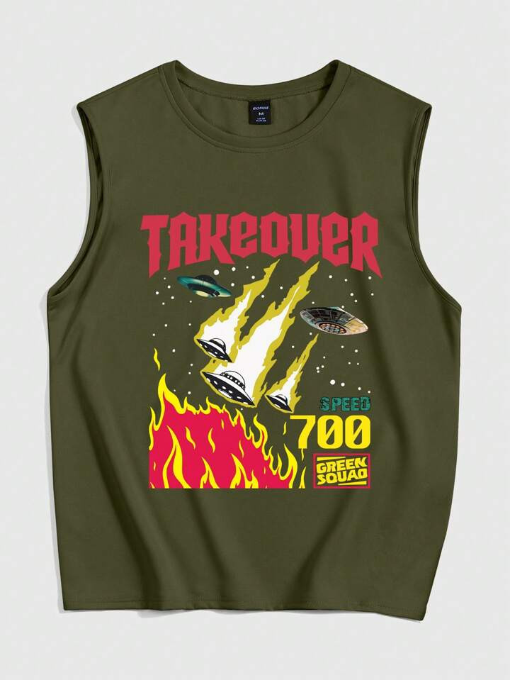 ROMWE Street Life Men's Spaceship & Flame & Letter Print Tank Top For Summer | SHEIN