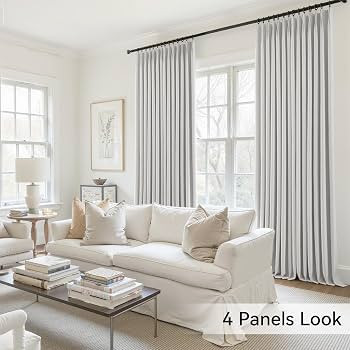 Pinch Pleated Full Blackout Curtains for Bedroom & Living Room, Linen Textured Thermal Insulated ... | Amazon (US)