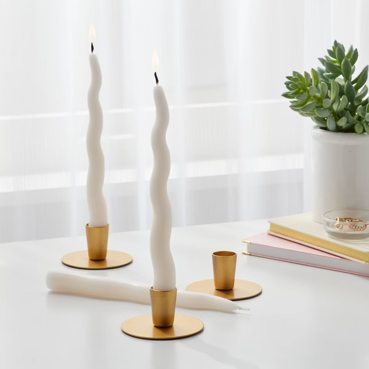 6pk Taper Candle Set White Wavy - Room Essentials™ | Target