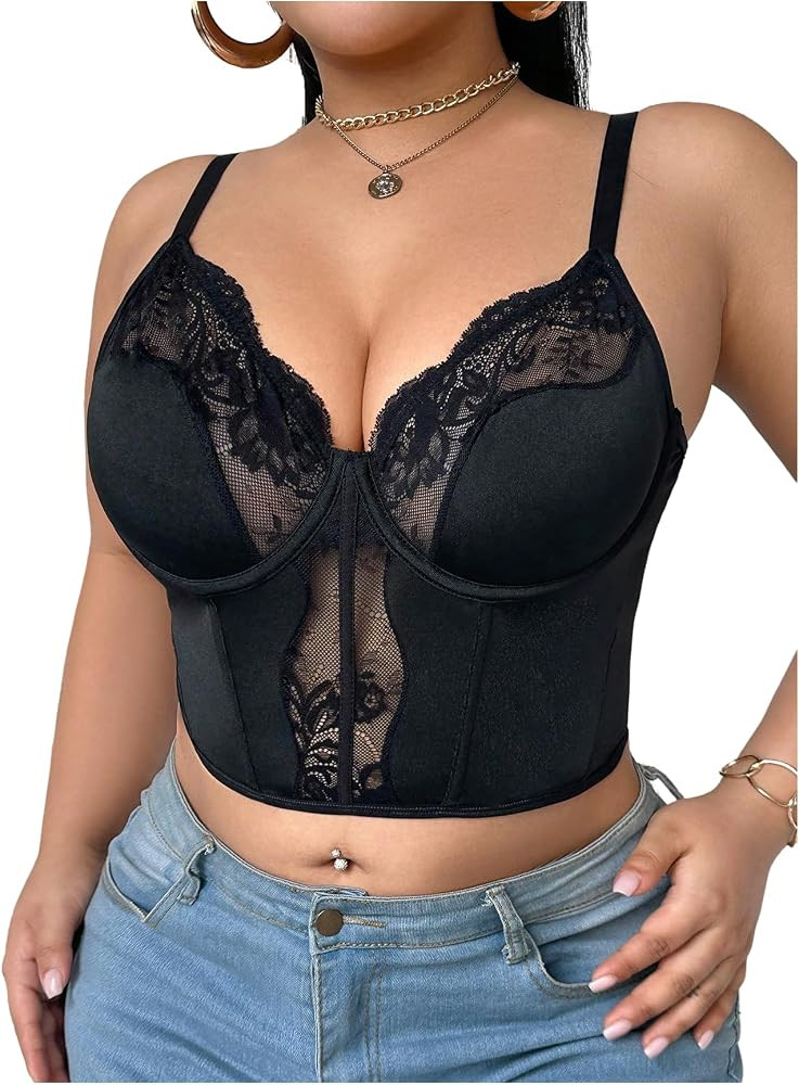 SHENHE Women's Plus Size Corset Bra Lace Push Up Underwire Plunge Bralette | Amazon (US)