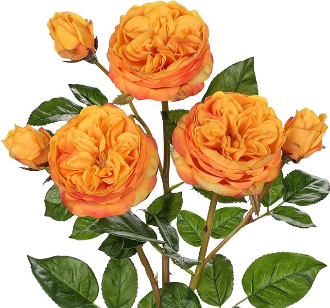 Real Touch Artificial Roses (Set of 3) – 23.6" Long Stem Orange Garden Roses – Lifelike Faux ... | Amazon (US)