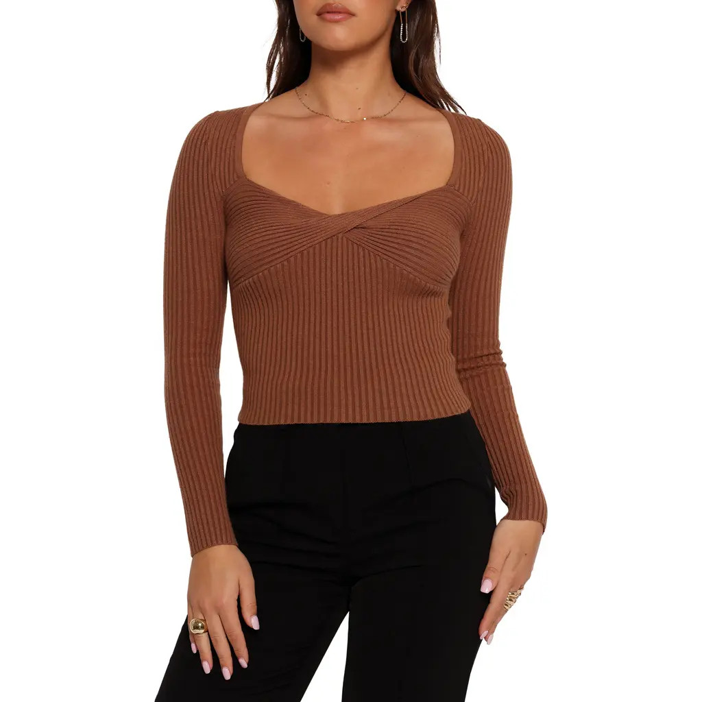 Petal & Pup Akopo Sweetheart Neck Long Sleeve Top in Cognac at Nordstrom, Size X-Small | Nordstrom