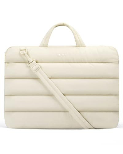 BAGSMART 13-14 inch Laptop Sleeve Bag with Strap, Puffy Padded Laptop Case with Pocket, Portable Macbook Air/Pro 13 inch Case for Women, Repellent Protective Sleeve Compatible with Dell, HP, Beige | Amazon (US)