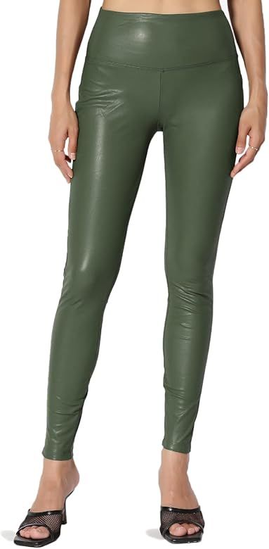 TheMogan Sexy Stretchy Faux Leather Leggings Wide Band High Waist Tights Pants | Amazon (US)
