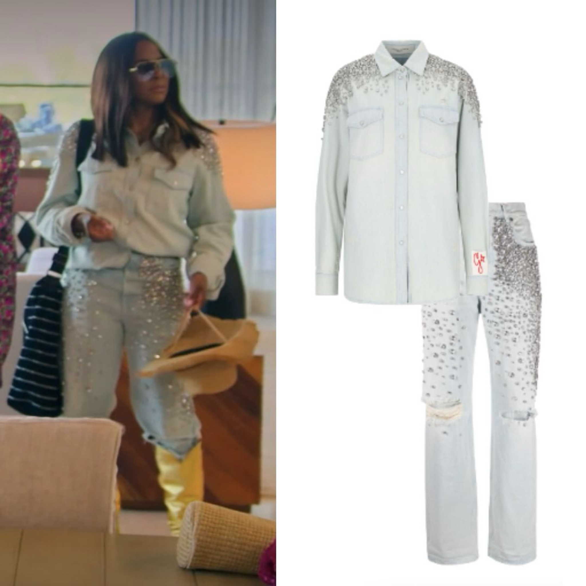Mary Cosby’s Denim Embellished Shirt & Jeans