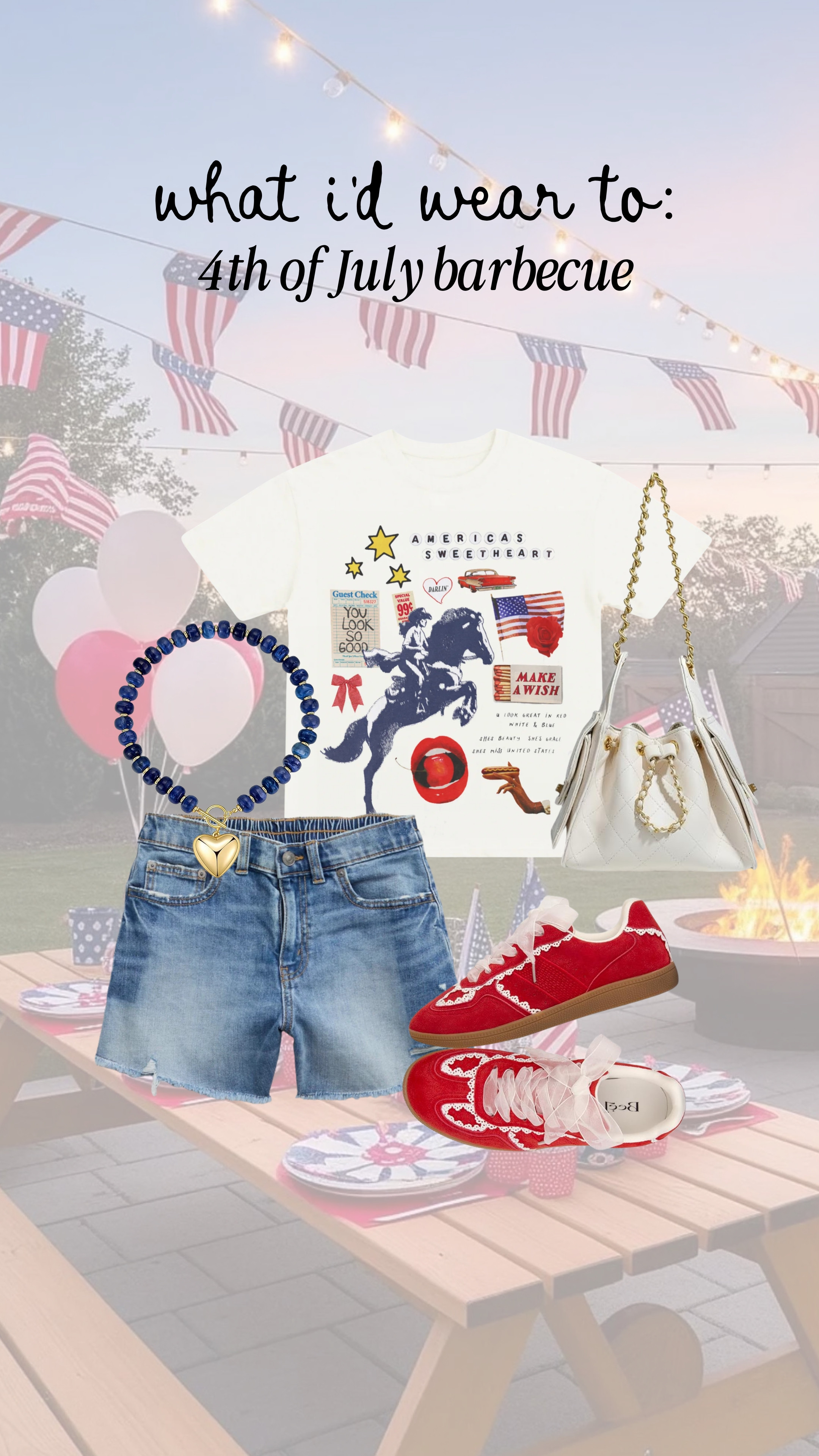 The perfecct outfit for the 4th! Obsessed with all the graphic tee's from  shop kristin jones, SO CUTE!

beaded necklace, red sneakers, look for less purse 

 