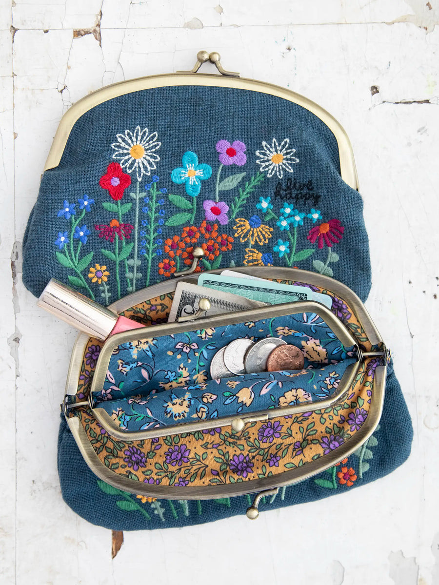 Embroidered Coin Purse - Washed Navy | Natural Life