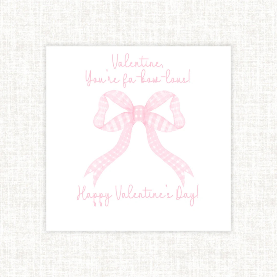 Fa-bow-lous Pink Bow Valentine, Pink Gingham Valentine, Grandmillennial Valentine, School Valenti... | Etsy (US)