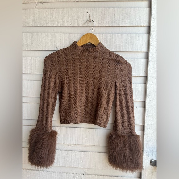 Brown faux fur trim long sleeve | Poshmark