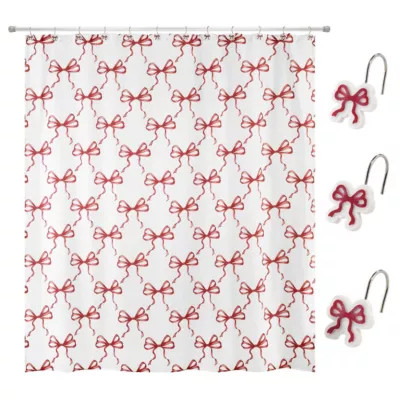 Avanti Christmas Bows Shower Curtain Shower Hooks Set | Belk
