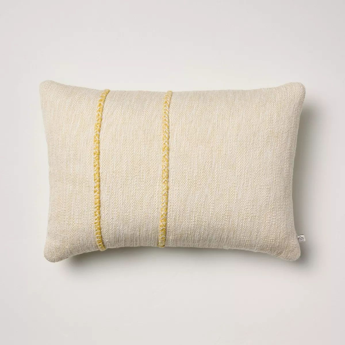 14"x20" Braided Stripe Indoor/Outdoor Lumbar Throw Pillow Natural/Yellow - Hearth & Hand™ with ... | Target
