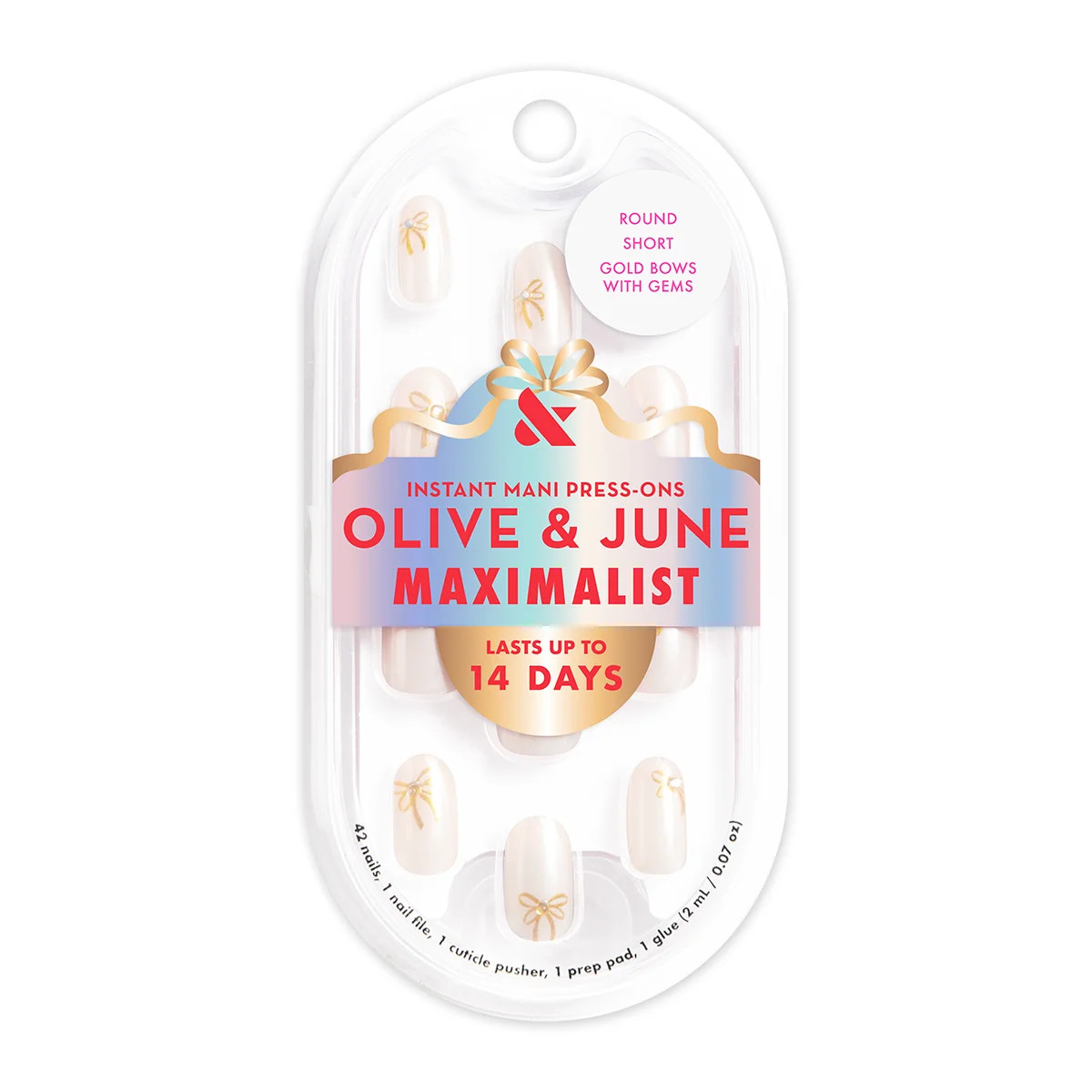 Olive & June Press On Maximalist Gold Bow with Gems, Short, Round | Walmart (US)