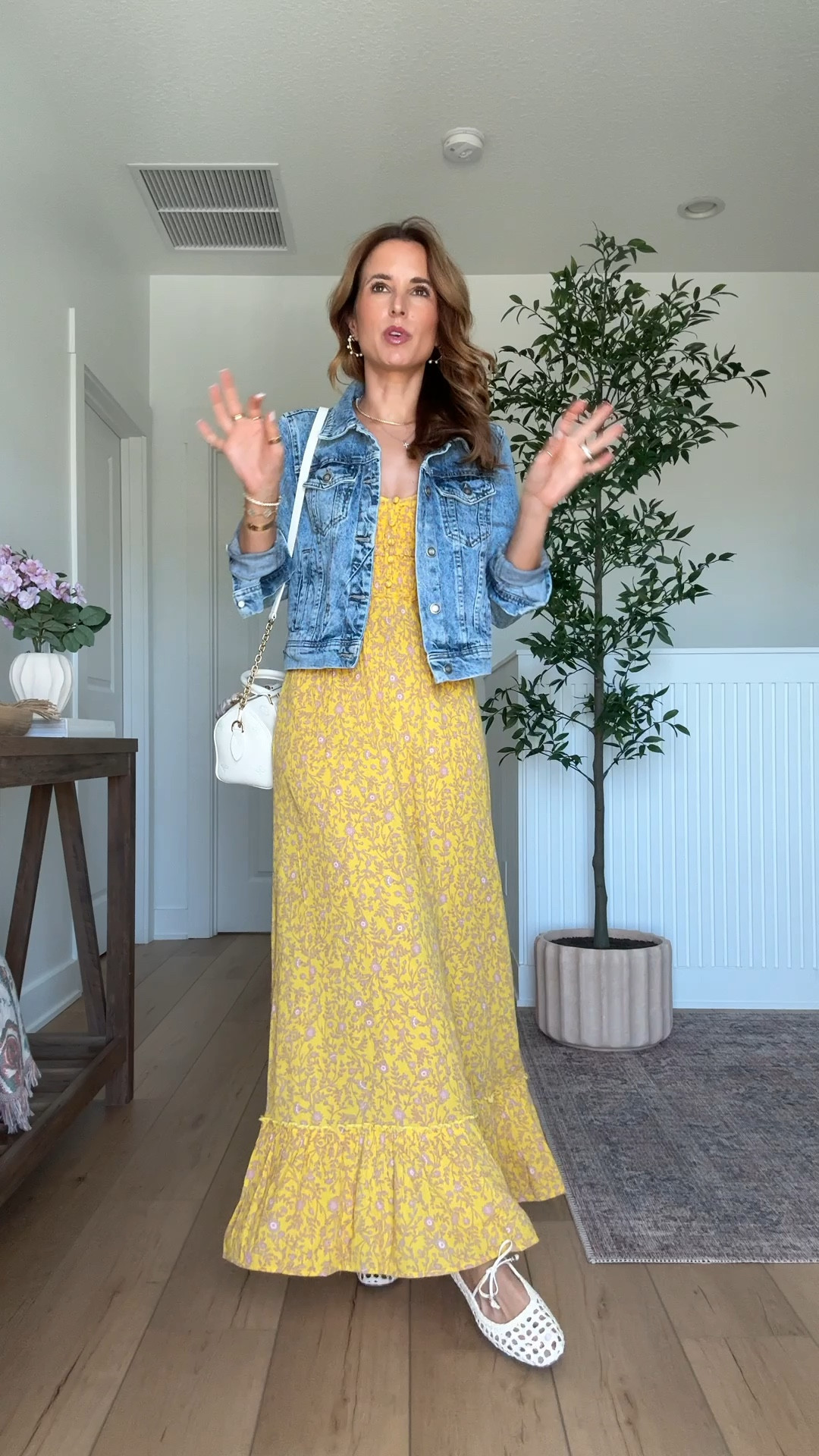 My spring #ootd here! New aerie floral maxi dress in XXS. Has adjustable straps and is smocked and stretchy on top. Free People denim jacket in XS. Sam Edelman woven ballet flats are TTS. Spring outfit. Spring dress. Vacation outfit. Vacation dress. Resort wear. Resort outfit. Spring break outfit. #LTKspring

#LTKootd #LTKSwim #LTKTravel