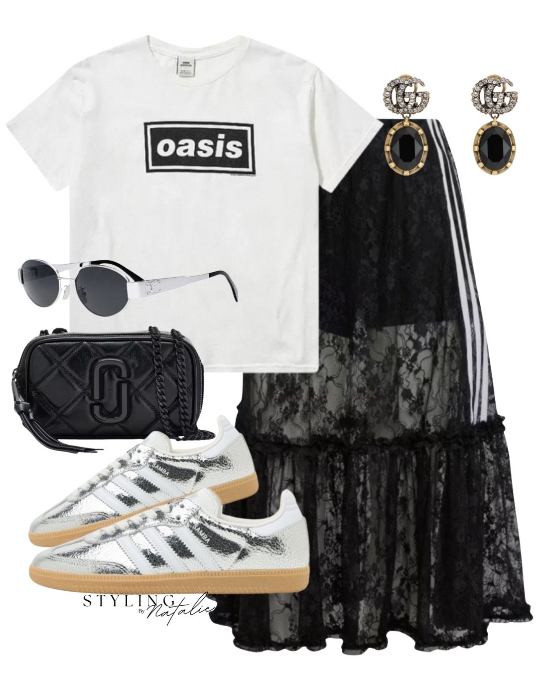 Oasis concert outfit 🎸
Oasis band tee, Adidas Originals black lace midi skirt, metallic Adidas Samba trainers, Celine sunglasses, gucci earrings. 
Summer outfit, rock chic style, festival outfit 

#LTKuk #LTKsummer #LTKfestival