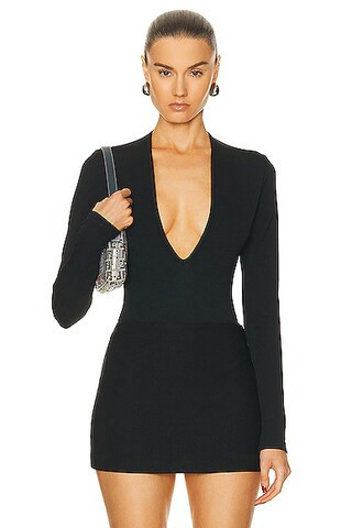 AGOLDE Zena Deep V Bodysuit in Black | FWRD 