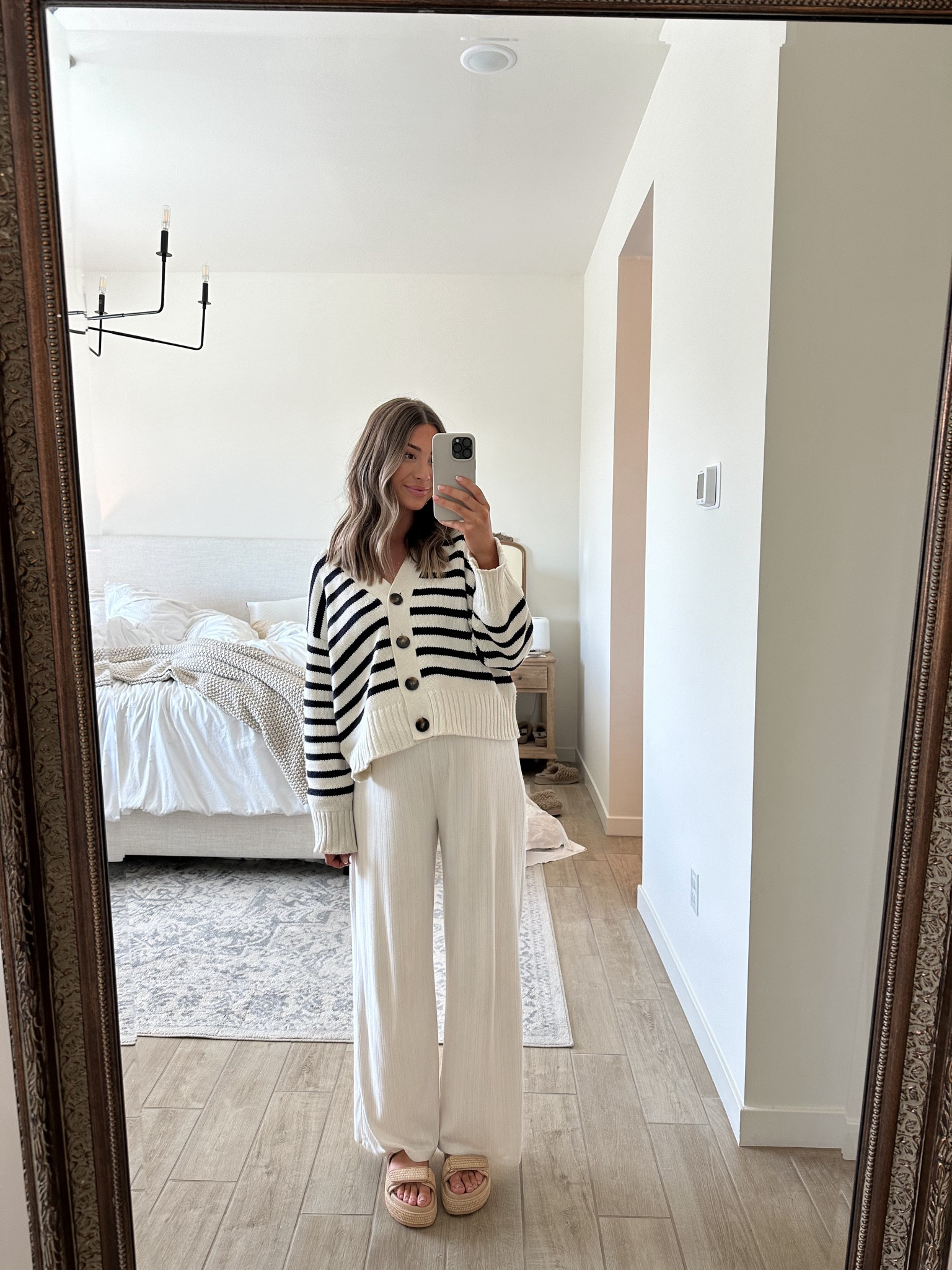 Striped cardigan sweater in medium & oversized stretchy pants in a medium as well! 🤍

#LTKbump