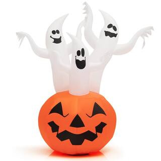 Costway 6 ft. Inflatable Halloween 3 White Ghosts with Pumpkin Decor with Rotating Lamp TX10001US... | The Home Depot