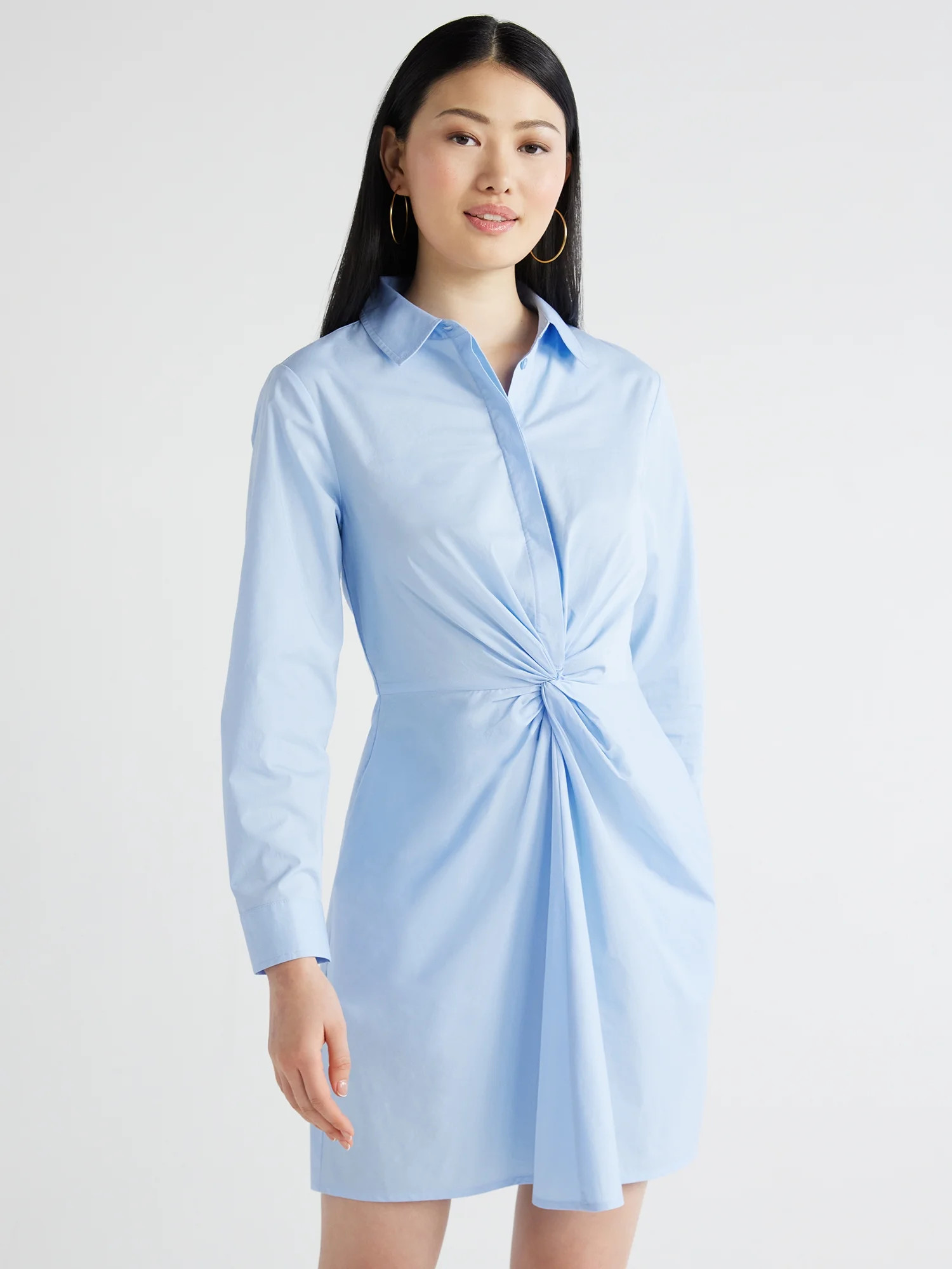 Scoop Women's Twist Front Poplin Mini Shirt Dress with Pockets, Sizes XS-XXL | Walmart (US)