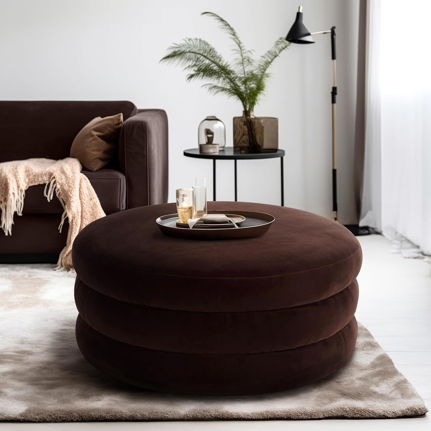 Round Triple Tiered Brown Ottoman - Contemporary Modern Boho Decorative Furniture for Home or Off... | Amazon (US)