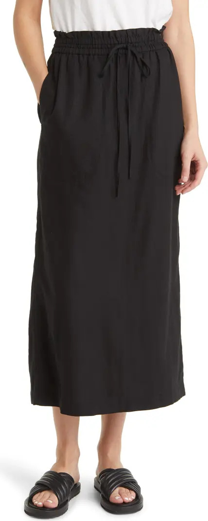 Drawstring Linen Blend Midi Skirt | Nordstrom
