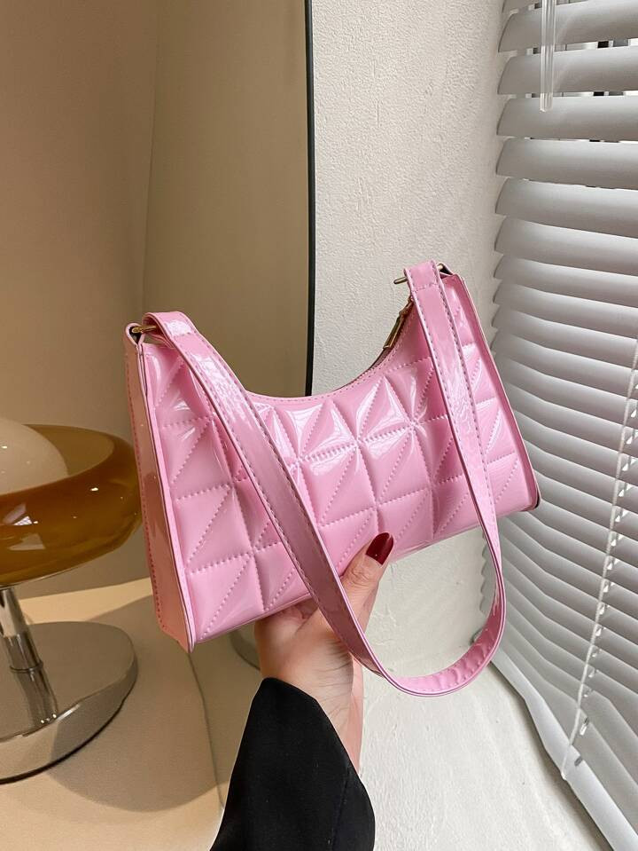 Waterproof,Lightweight,Business Casual Quilted Detail Baguette Bag pink For Teen Girls Women Coll... | SHEIN