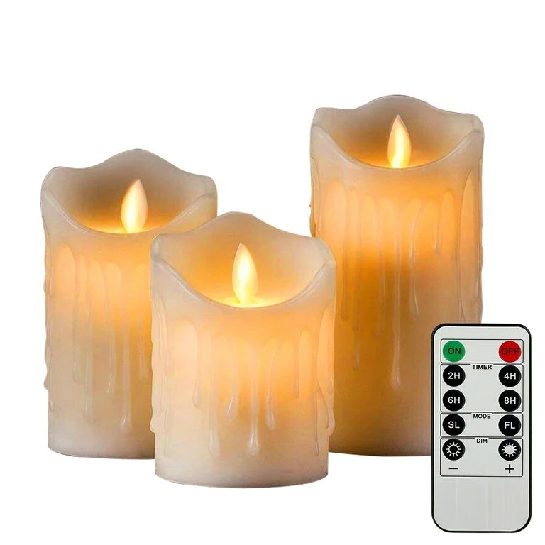 Willstar 3 Pack Candle Lights Flameless Wax LED Pillar Candles Flickering Remote Control Lights D... | Walmart (US)