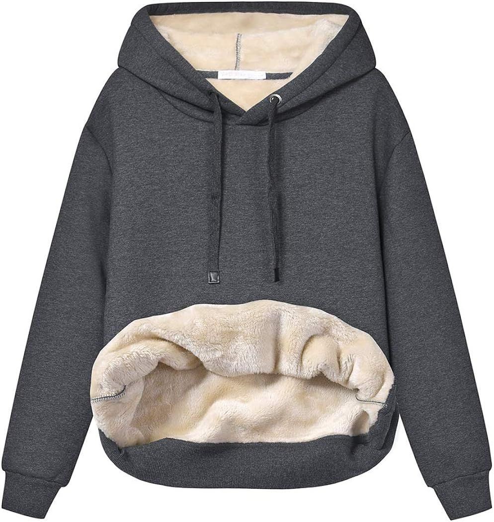 Hixiaohe Women's Winter Warm Sherpa Fleece Lined Hooded Sweatshirts Pullover Tops | Amazon (US)