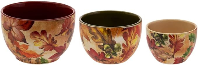 Boston International Ceramic Prep Dishwasher and Microwave Safe Fall Thanksgiving Bowl Set, 3-Siz... | Amazon (US)