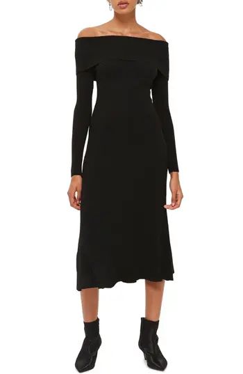 Women's Topshop Wide Rib Off The Shoulder Dress, Size 2 US (fits like 0) - Black | Nordstrom