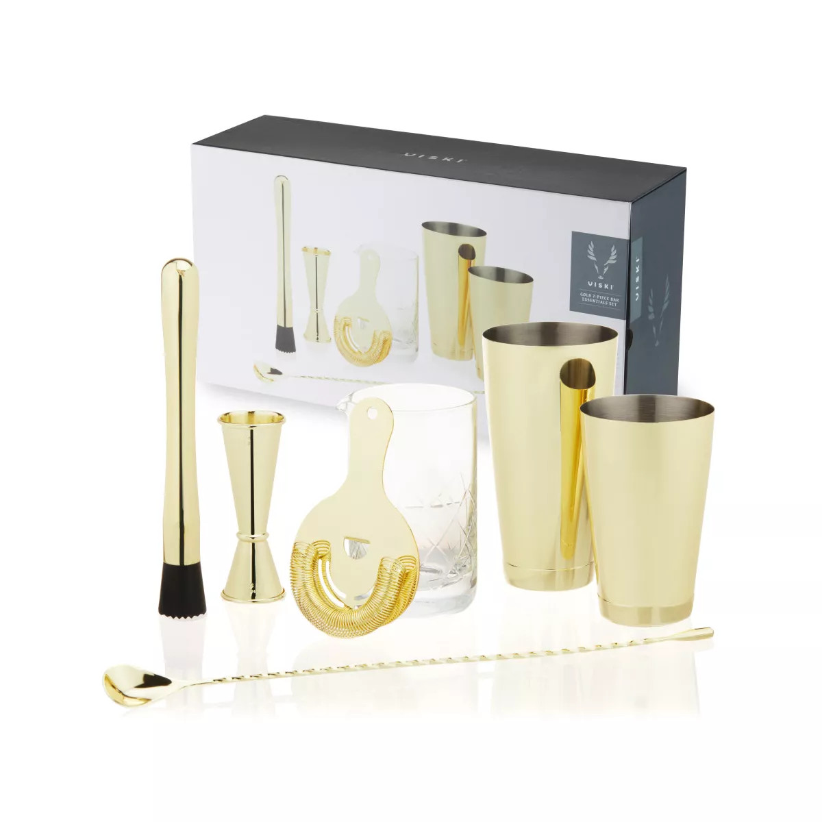 Viski Gold Cocktail Shaker Set - Gold Bar Set for Cocktails - Shaker, Mixing Glass, Barspoon and ... | Target
