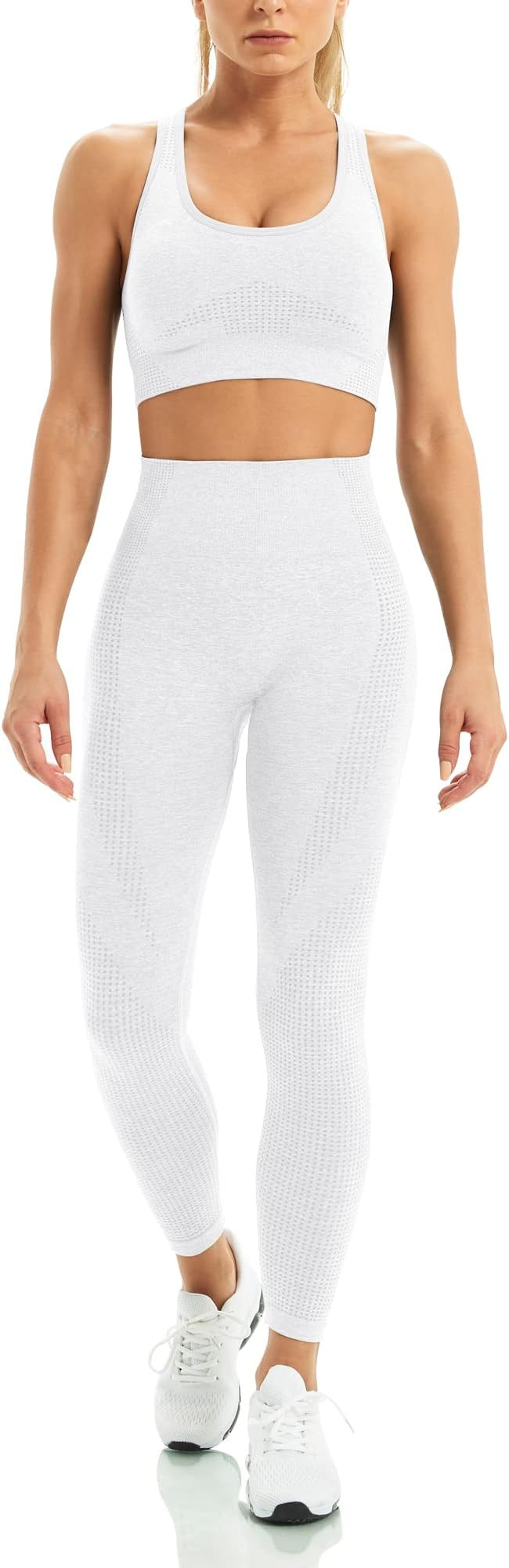 WodoWei Women 2 Piece Workout Outfits Sports Bra Seamless Leggings Yoga Gym Activewear Set | Amazon (US)