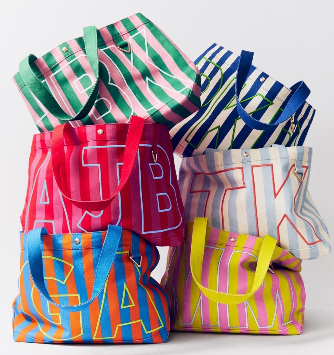 Accessories Update: 
Striped totes but make it personalized. 
