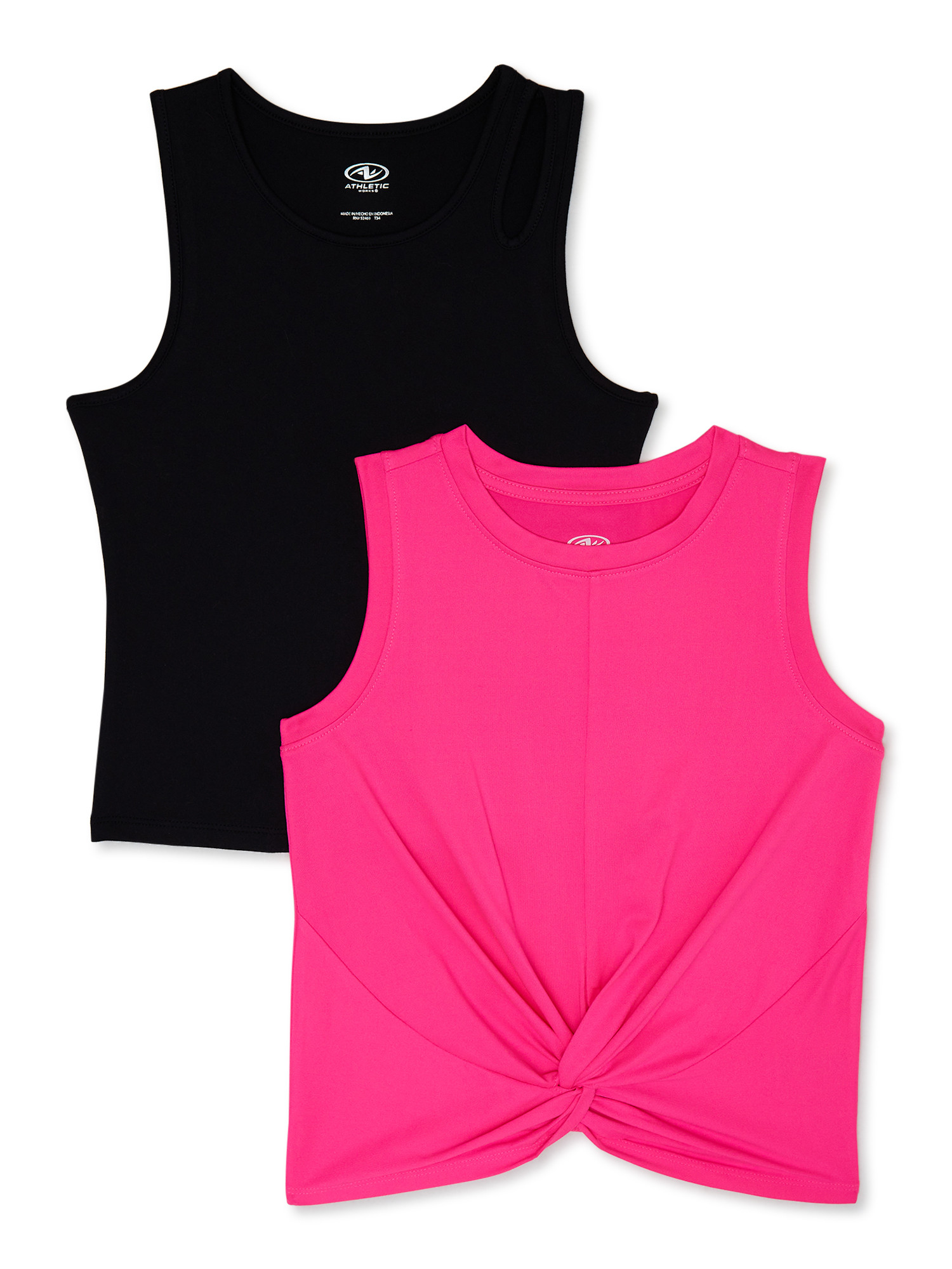 Athletic Works Girl's Active Teardrop and Knotted Tanks, 2-Pack, Sizes 6-18 & Plus - Walmart.com | Walmart (US)